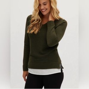 Hilary Radley Women's Long Sleeve V Neck Sweater, Olive, size L